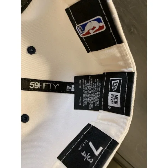 New Era Denver Nuggets Hat 59FIFTY Fitted 7 3/4 White Pickaxe Logo NBA Spell out - Picture 5 of 6